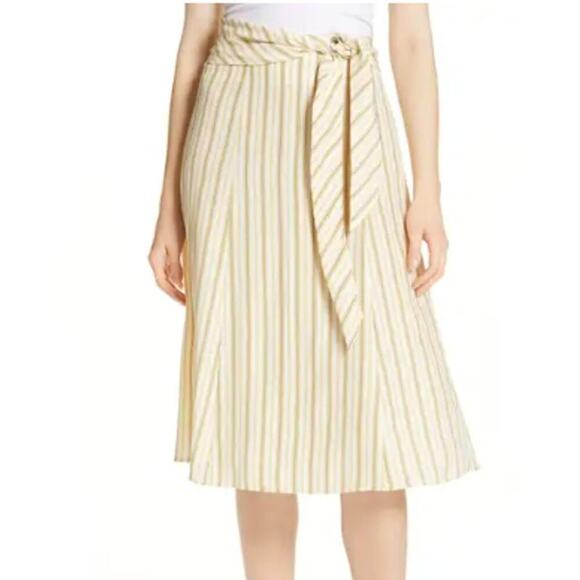 Rag & Bone Felix Stripe Silk Skirt Yellow size 12 - Picture 1 of 8